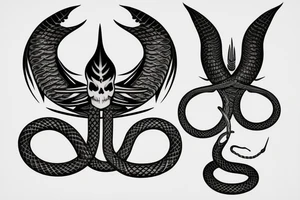 black trident with snake skeleton as handle tattoo idea