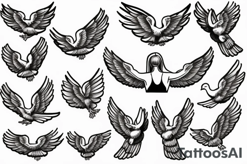 Angel holding cross with doves tattoo idea