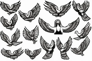 Angel holding cross with doves tattoo idea