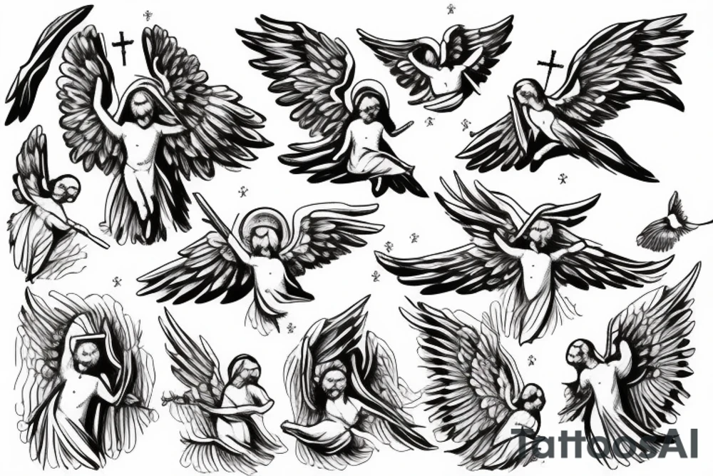 Angel holding cross with doves tattoo idea