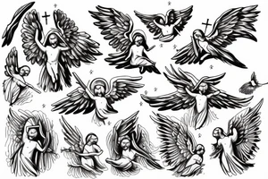 Angel holding cross with doves tattoo idea