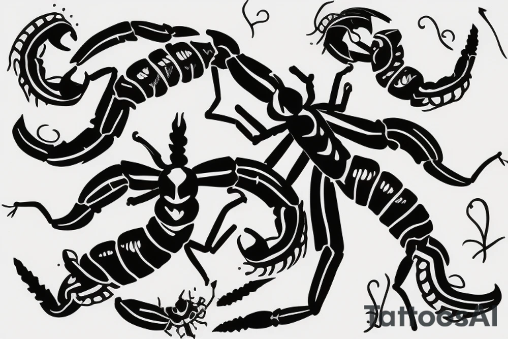 two scorpions with tail stingers touching to making a heart tattoo idea