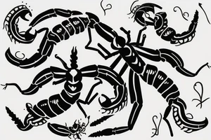 two scorpions with tail stingers touching to making a heart tattoo idea