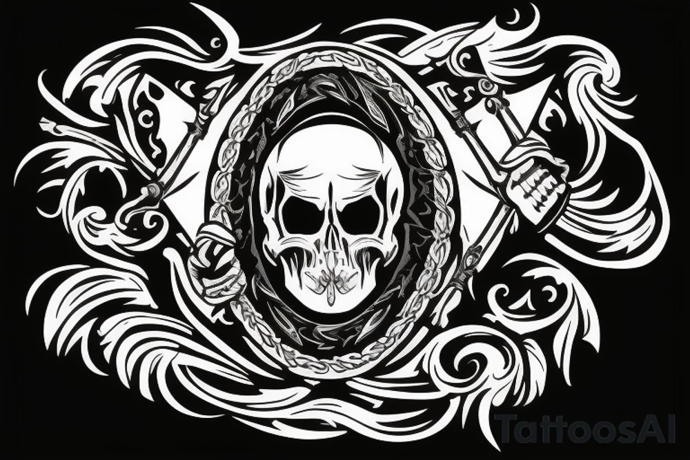 Skull, with scroll and dagger. Old western tattoo idea