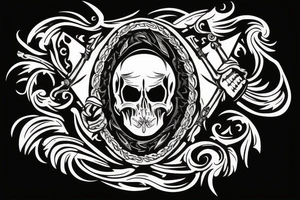 Skull, with scroll and dagger. Old western tattoo idea