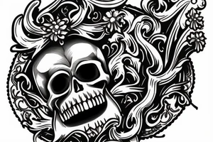 Skull, with scroll and dagger. Old western tattoo idea