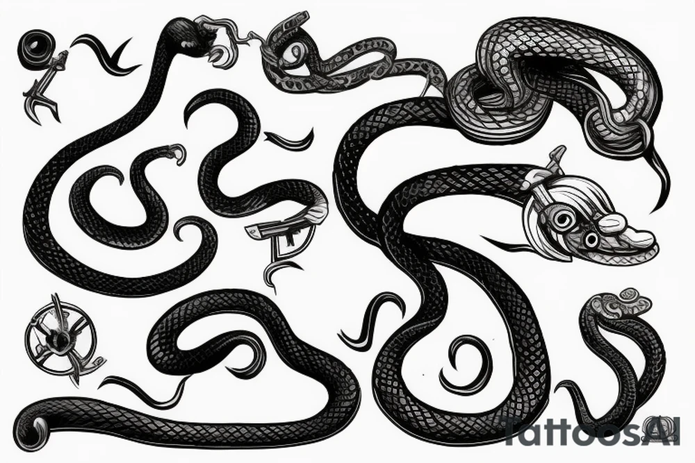 Snake with tail rolled up in thor's hammer tattoo idea