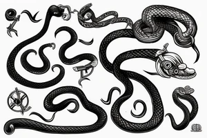 Snake with tail rolled up in thor's hammer tattoo idea