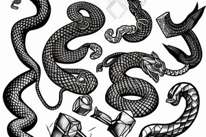 Snake with tail rolled up in thor's hammer tattoo idea
