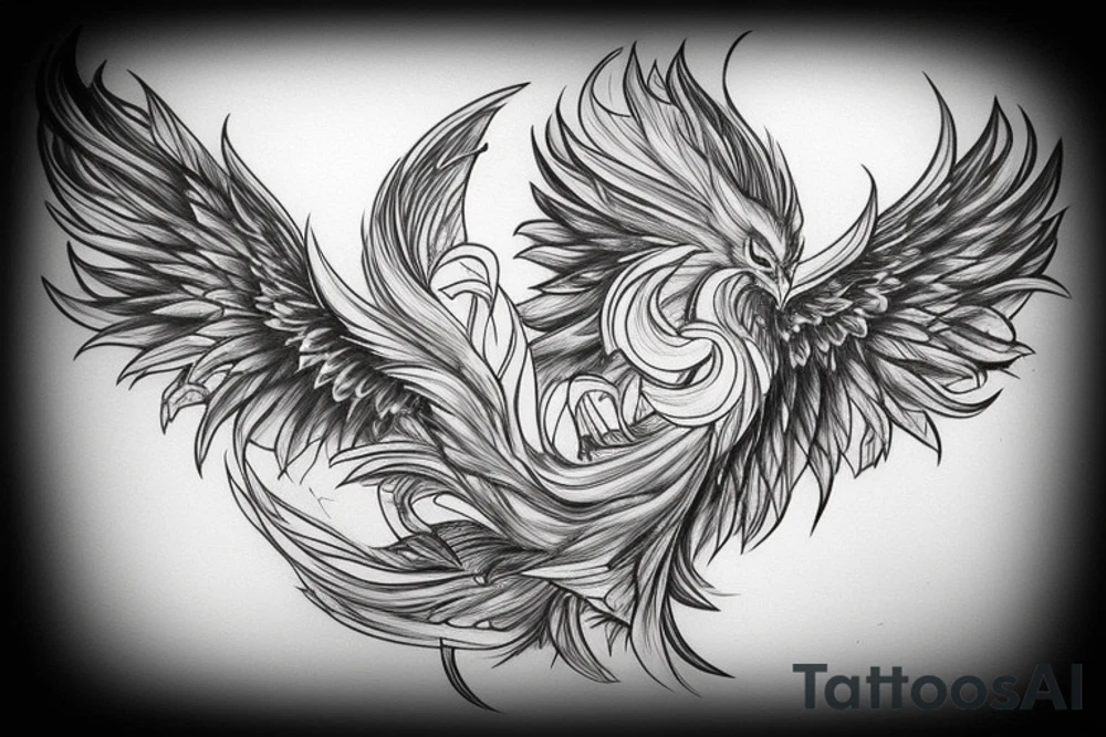 a beautiful phoenix with elaborate tail feathers tattoo idea