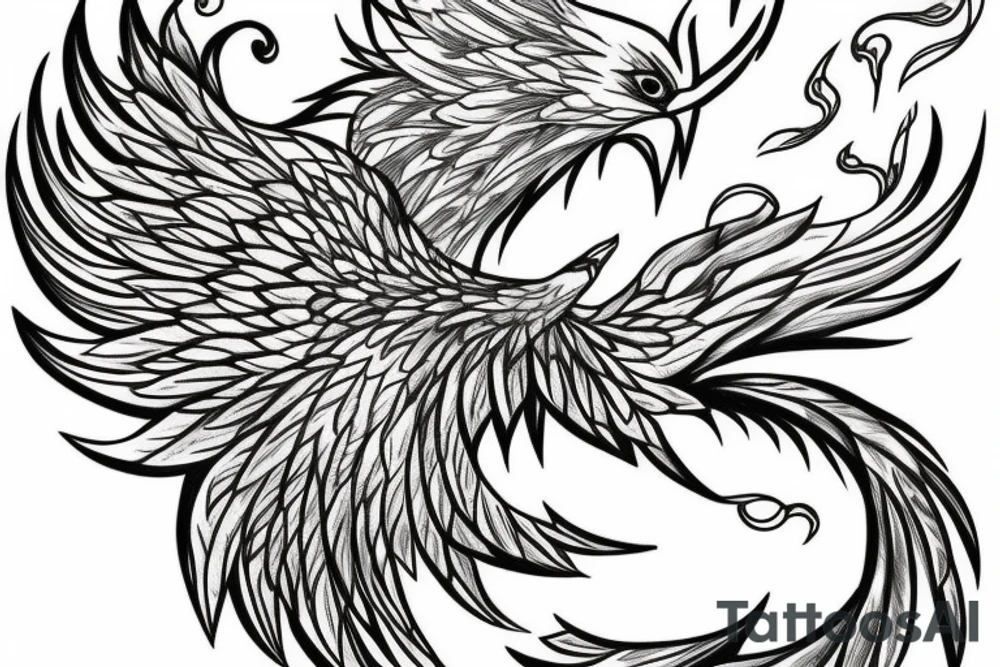 a beautiful phoenix with elaborate tail feathers tattoo idea