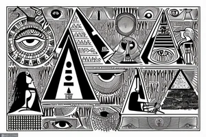 An eye of horus together with an egyptian ankh and a pyramid on top tattoo idea