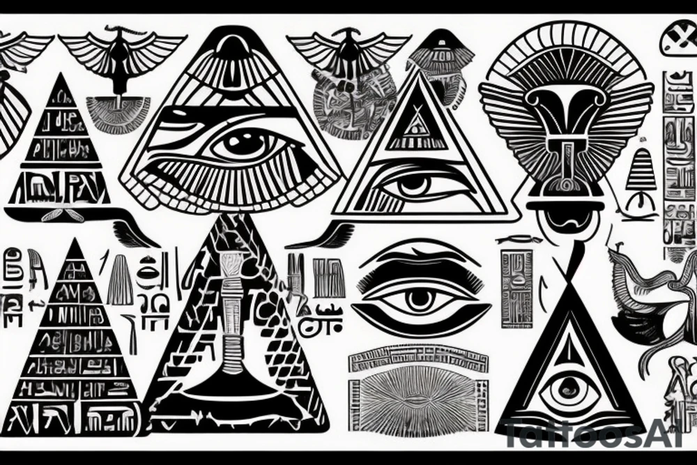 An eye of horus together with an egyptian ankh and a pyramid on top tattoo idea