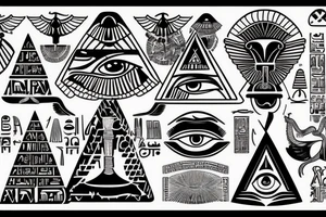 An eye of horus together with an egyptian ankh and a pyramid on top tattoo idea