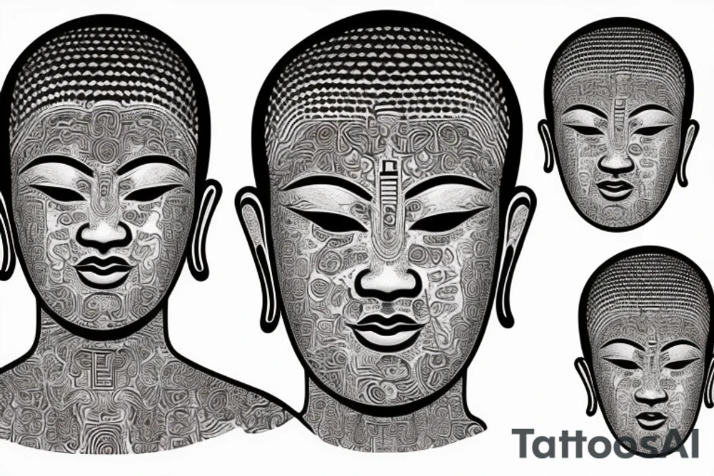 Big Buddha head with Asian writings around tattoo idea