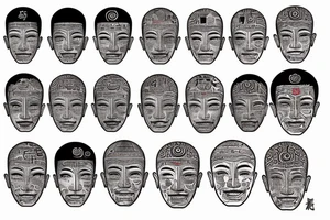 Big Buddha head with Asian writings around tattoo idea