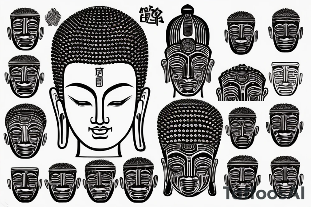 Big Buddha head with Asian writings around tattoo idea