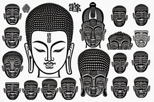 Big Buddha head with Asian writings around tattoo idea