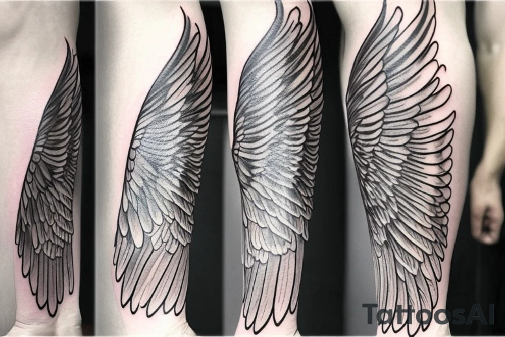 guardian angel wing for a outer forearm with good detail and shading tattoo idea