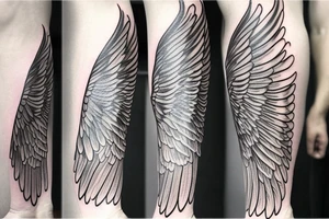 guardian angel wing for a outer forearm with good detail and shading tattoo idea