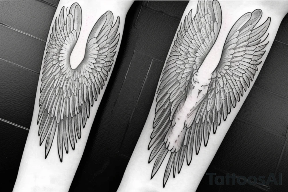 guardian angel wing for a outer forearm with good detail and shading tattoo idea
