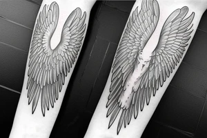 guardian angel wing for a outer forearm with good detail and shading tattoo idea