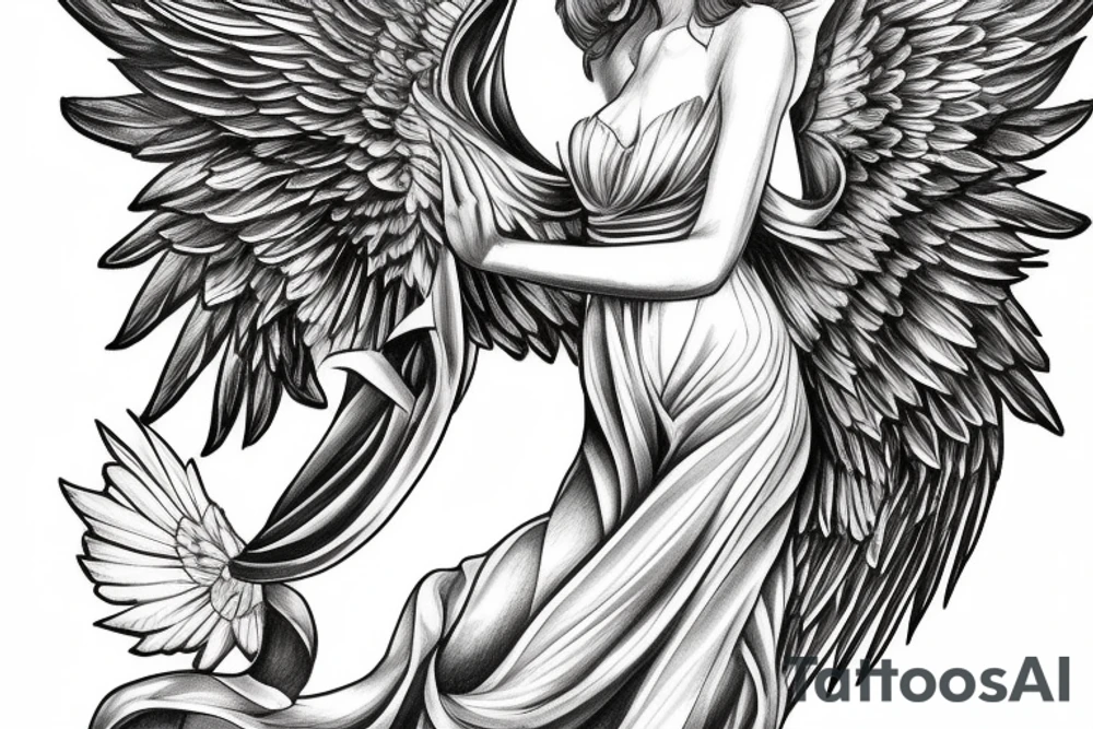 guardian angel wing for a outer forearm with high detail and high degree of shading tattoo idea