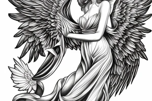 guardian angel wing for a outer forearm with high detail and high degree of shading tattoo idea
