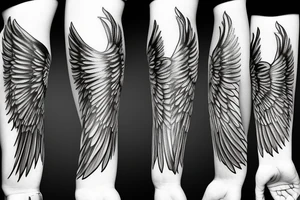 guardian angel wing for a outer forearm with high detail and high degree of shading tattoo idea