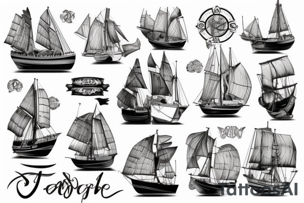 old english style boat tattoo idea