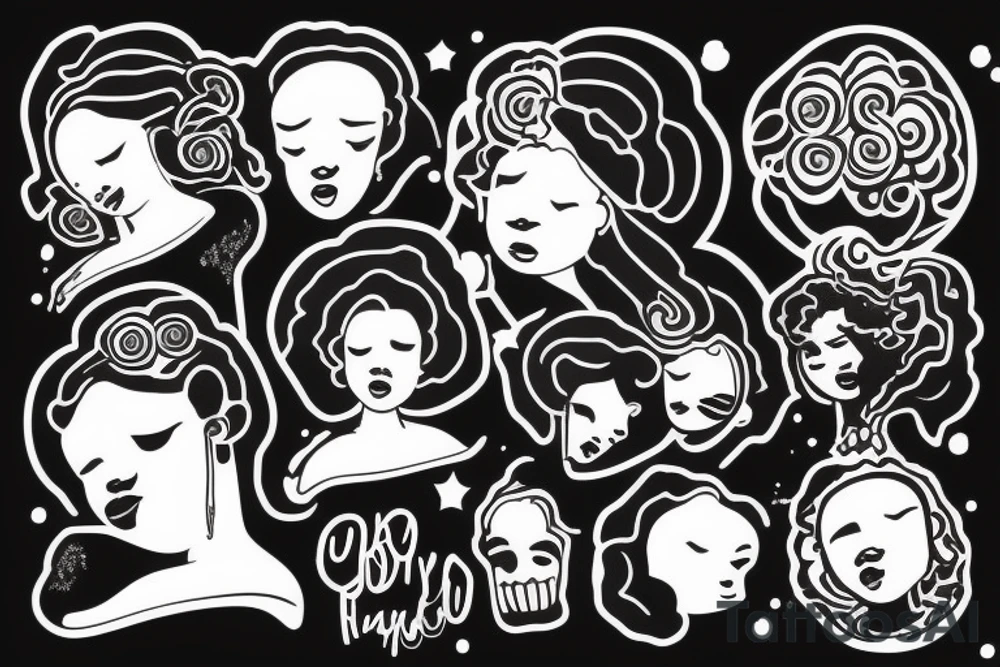 chubby black woman with head in hands and a galaxy fro tattoo idea