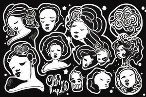 chubby black woman with head in hands and a galaxy fro tattoo idea