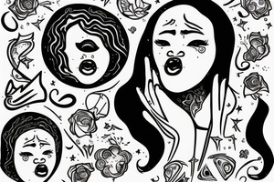 chubby black woman with head in hands and a galaxy fro tattoo idea