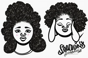 chubby black woman with head in hands and a galaxy afro tattoo idea