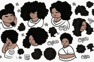 chubby black woman with head in hands and a galaxy afro tattoo idea