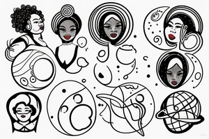 outline of a chubby black woman with planets in her afro tattoo idea