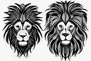 Lion with scale weighting a heart and feather tattoo idea