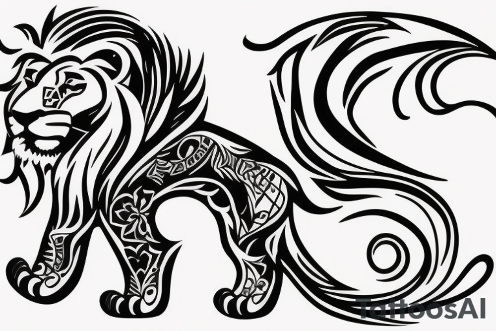 Lion with scale weighting a heart and feather tattoo idea Lion with scale weighting a heart and feather tattoo idea