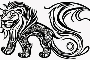 Lion with scale weighting a heart and feather tattoo idea