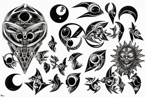 Creepy sun, moon, and star tattoo idea