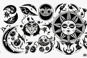 Creepy sun, moon, and star tattoo idea