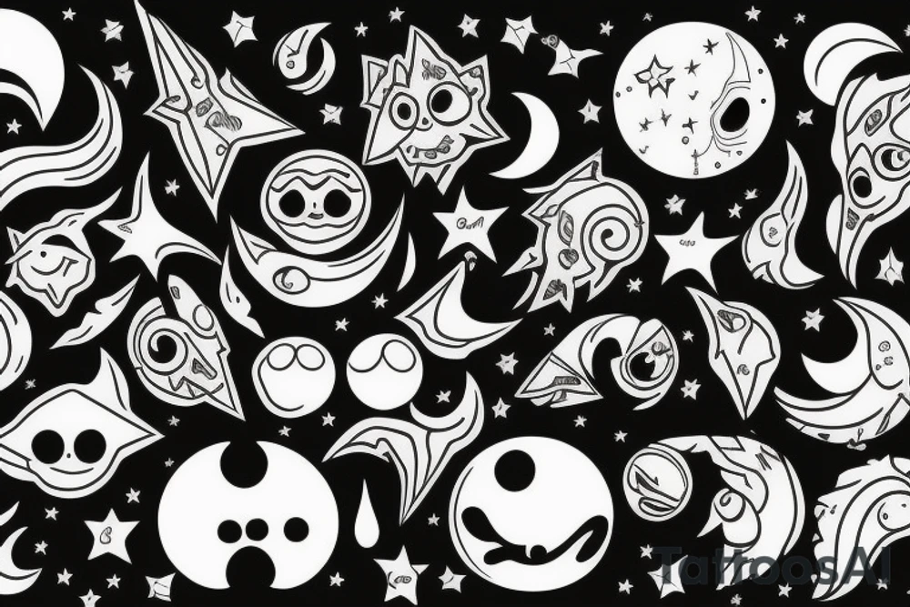 Creepy sun, moon, and star tattoo idea