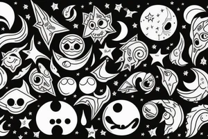 Creepy sun, moon, and star tattoo idea