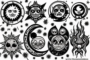Creepy sun, moon, and star tattoo idea
