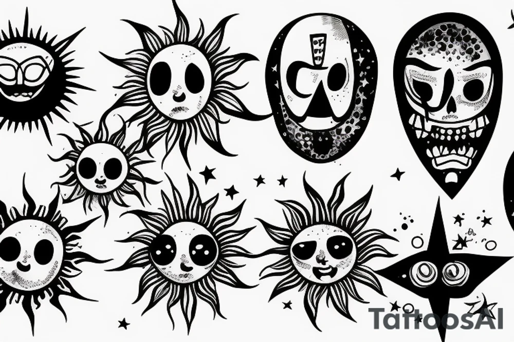 Creepy sun with a star tattoo idea