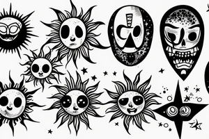 Creepy sun with a star tattoo idea
