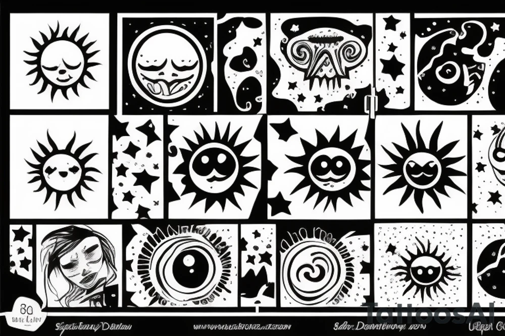 Creepy sun with a star tattoo idea