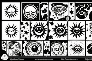 Creepy sun with a star tattoo idea
