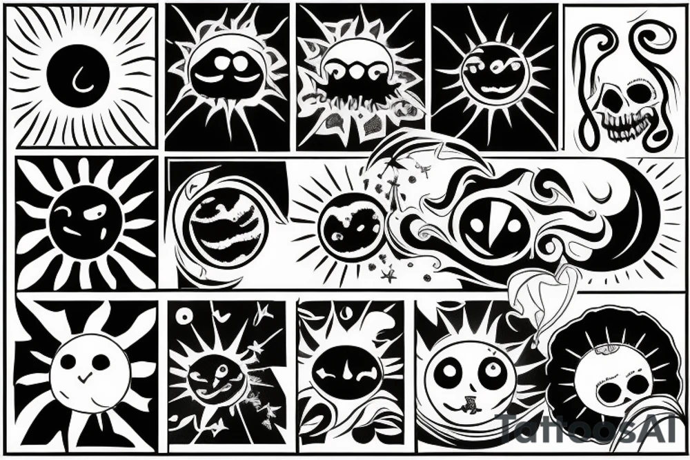 Scary sun with a star tattoo idea