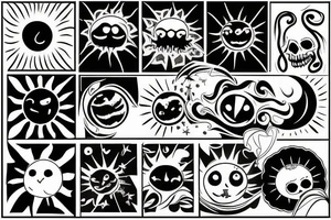 Scary sun with a star tattoo idea